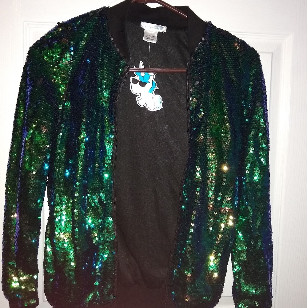 Iheartraves blue and green sequin jacket XS